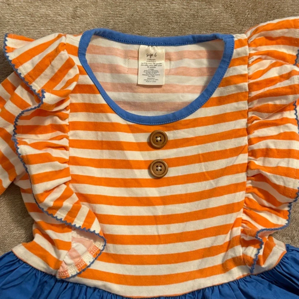 Eleanor Rose Girls Thanksgiving Dress Size 6 Orange Blue Woodland Ruffle